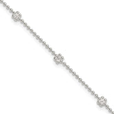 Sterling Silver Flowers 8-Station 9 inch Plus 1 inch Extender - Total 10 inch Anklet